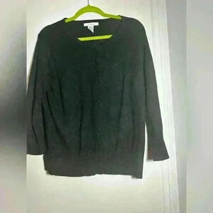 Grace Clothing.  Black Cardigan Sweater. Button Down. 3/4 Sleeve. Size: XL.